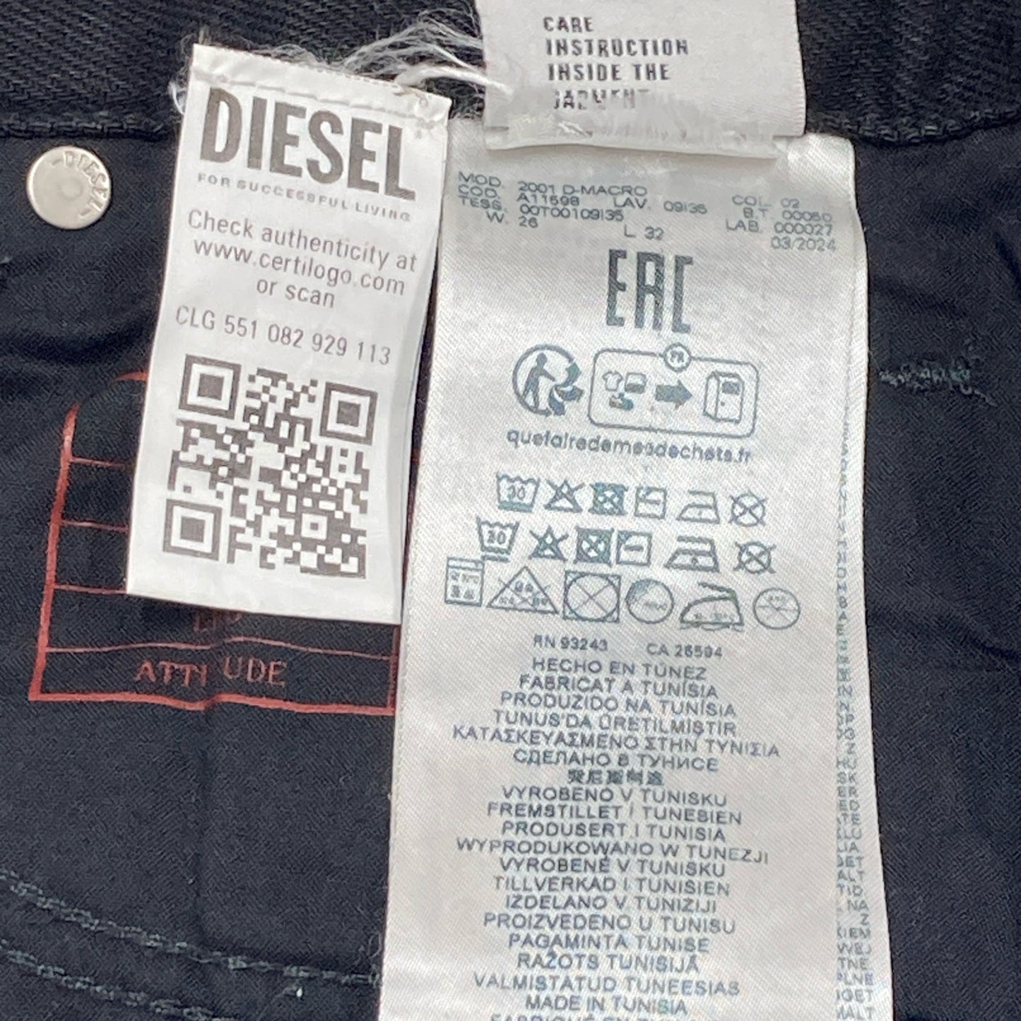 DIESEL ディーゼル 2001 D-MACRO ﾌﾞﾗｯｸ ﾙｰｽﾞ ｽﾄﾚｰﾄﾃﾞﾆﾑﾊﾟﾝﾂ ボトムス 26