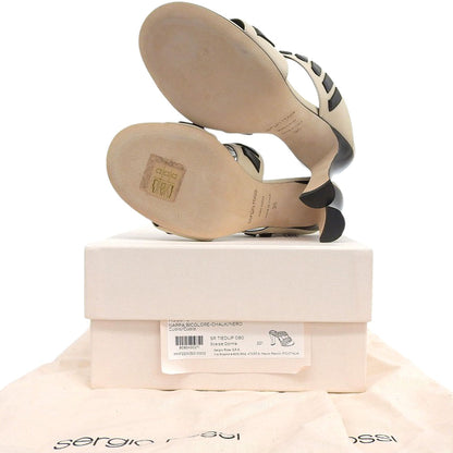 Sergio Rossi セルジオロッシ 新品同様 SR TIEDUP レザー サンダル パンプス レディース チョーク×ブラック 36 パンプス 36