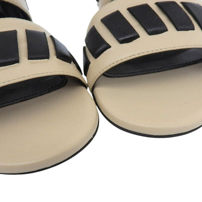 Sergio Rossi セルジオロッシ 新品同様 SR TIEDUP レザー サンダル パンプス レディース チョーク×ブラック 36 パンプス 36