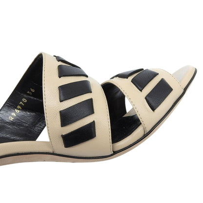 Sergio Rossi セルジオロッシ 新品同様 SR TIEDUP レザー サンダル パンプス レディース チョーク×ブラック 36 パンプス 36