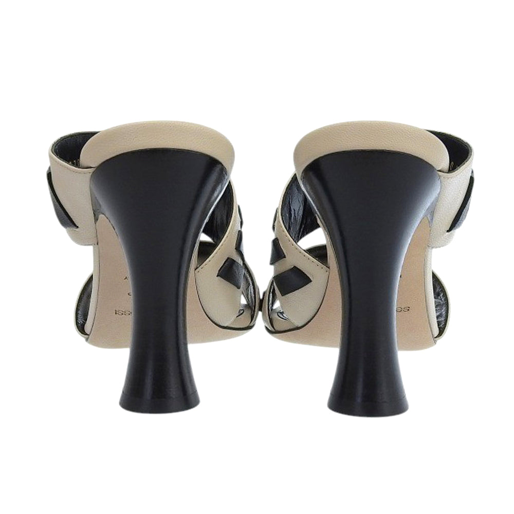 Sergio Rossi セルジオロッシ 新品同様 SR TIEDUP レザー サンダル パンプス レディース チョーク×ブラック 36 パンプス 36