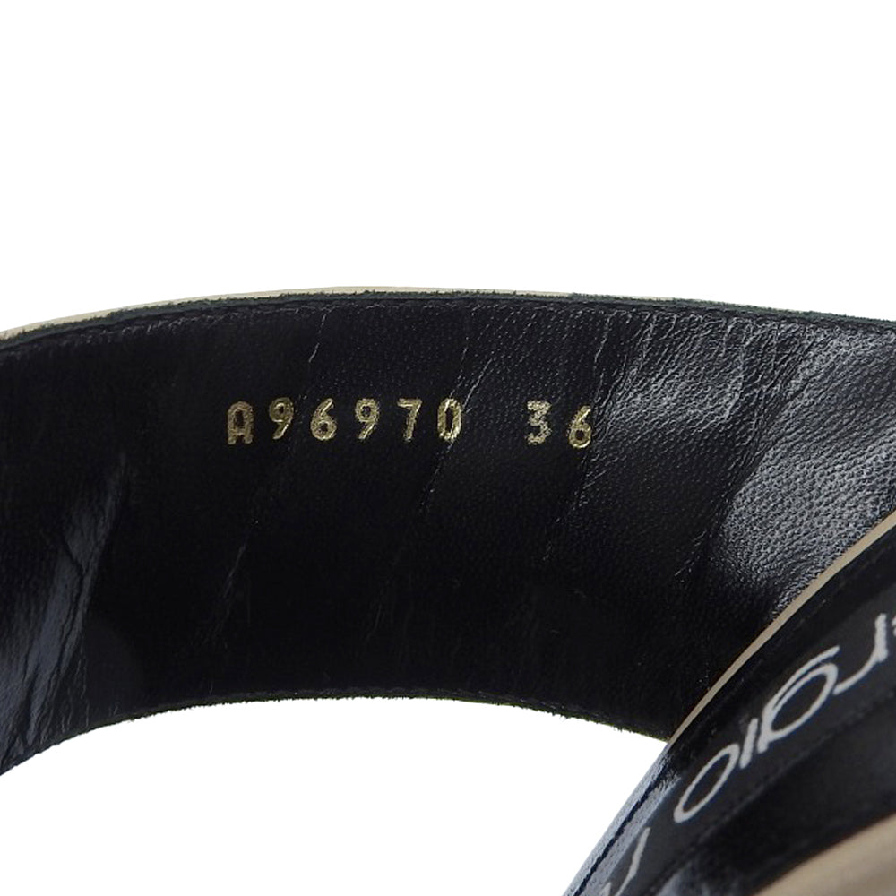 Sergio Rossi セルジオロッシ 新品同様 SR TIEDUP レザー サンダル パンプス レディース チョーク×ブラック 36 パンプス 36