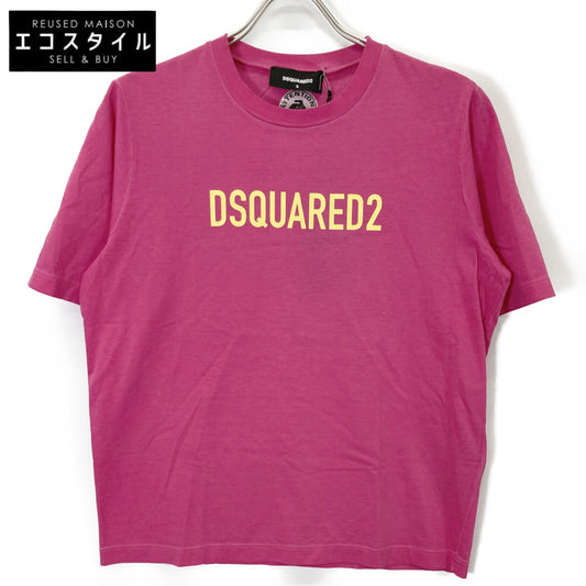 DSQUARED2 ディースクエアード 22年製 ﾋﾟﾝｸ×ｲｴﾛｰ ｺｯﾄﾝ 半袖ｼｬﾂ トップス S