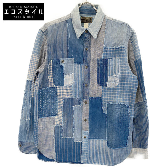 RRL ダブルアールエル ﾘﾐﾃｯﾄﾞｴﾃﾞｨｼｮﾝ ﾌﾞﾙｰ×ｲﾝﾃﾞｨｺﾞ ﾊﾟｯﾁﾜｰｸ ﾃﾞﾆﾑ刺し子 ｼｬﾂ トップス M