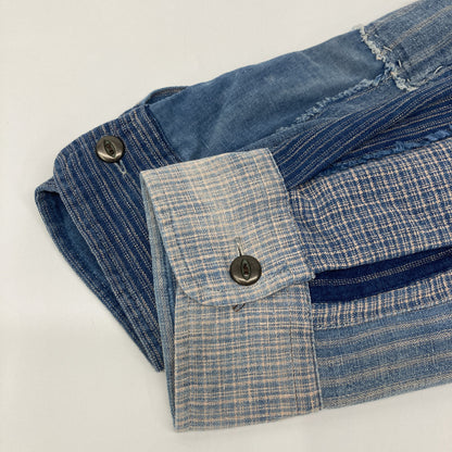 RRL ダブルアールエル ﾘﾐﾃｯﾄﾞｴﾃﾞｨｼｮﾝ ﾌﾞﾙｰ×ｲﾝﾃﾞｨｺﾞ ﾊﾟｯﾁﾜｰｸ ﾃﾞﾆﾑ刺し子 ｼｬﾂ トップス M