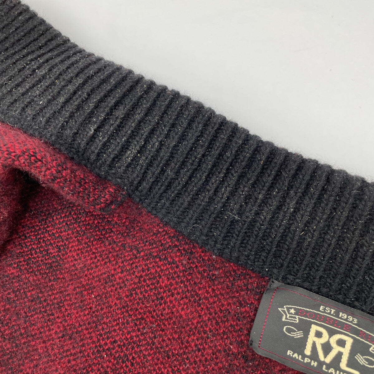 RRL ダブルアールエル ﾚｯﾄﾞ×ﾌﾞﾗｯｸ ﾊﾞｯﾌｧﾛｰﾁｪｯｸ ｳｰﾙ ｶｰﾃﾞｨｶﾞﾝ トップス M