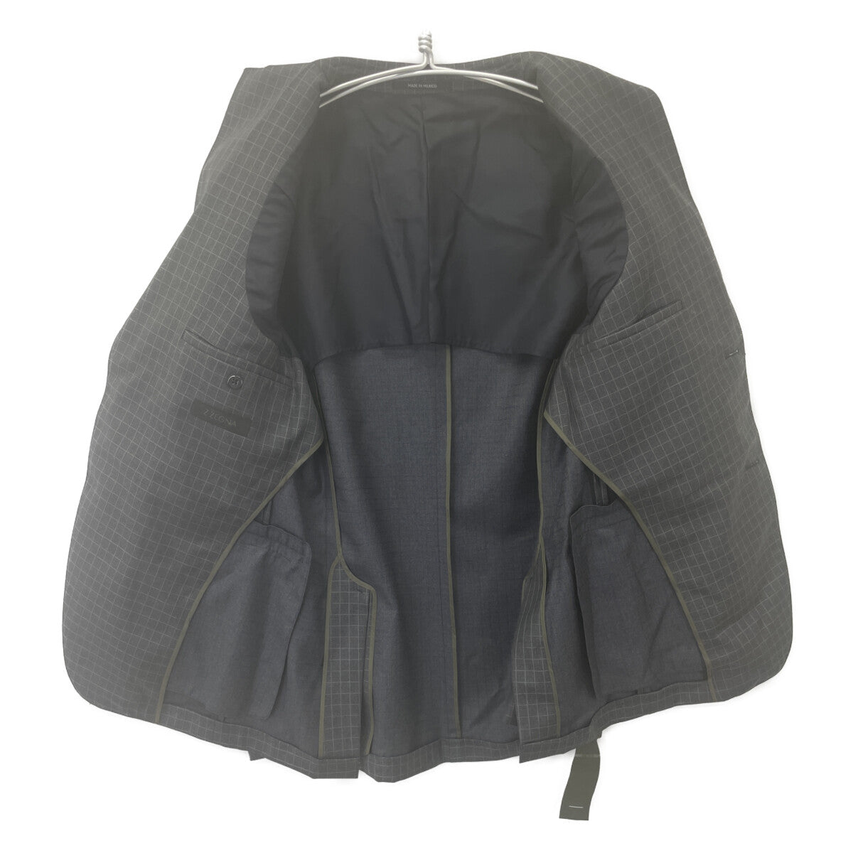 Z Zegna ジーゼニア ﾄﾞﾛｯﾌﾟ8 ｳｰﾙ ﾁｪｯｸ ﾂｰﾋﾟｰｽｽｰﾂ スーツ セットアップ 46