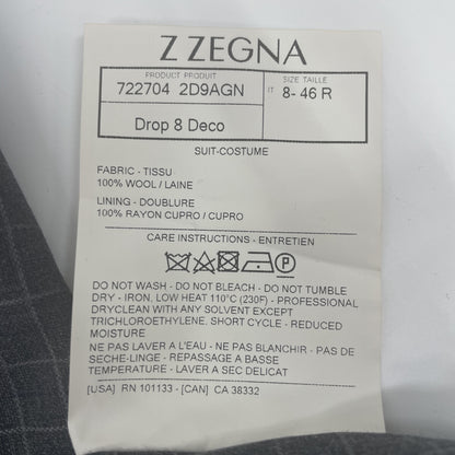 Z Zegna ジーゼニア ﾄﾞﾛｯﾌﾟ8 ｳｰﾙ ﾁｪｯｸ ﾂｰﾋﾟｰｽｽｰﾂ スーツ セットアップ 46