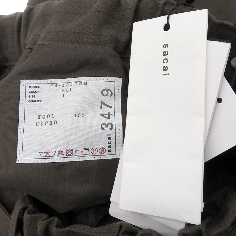 sacai サカイ 美品 チョーク ストラップ パンツ ウール100% ボトムス メンズ ブラウン 1 24-03479M ボトムス 1