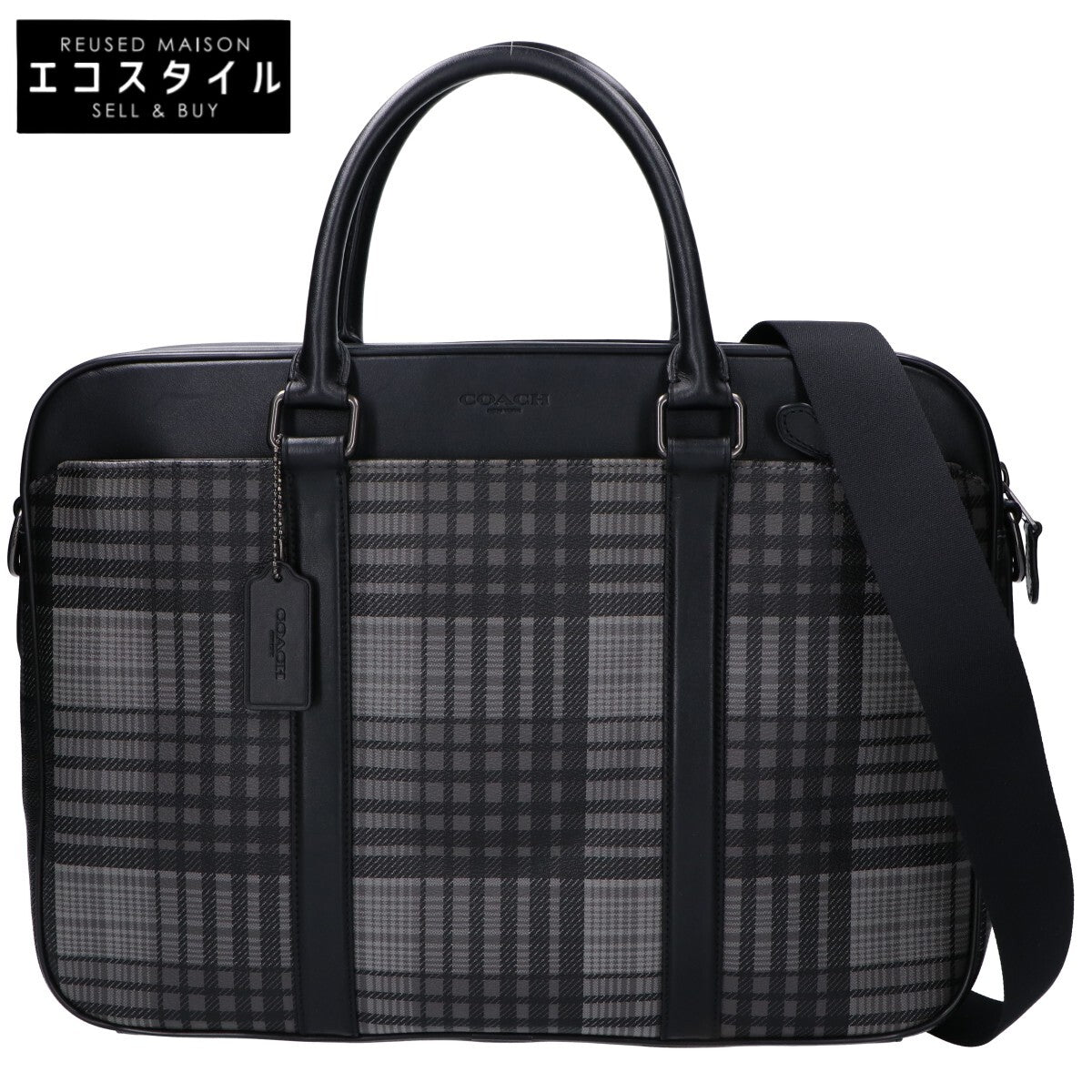 COACH コーチ 【新品同様】F37808 プレイドプリント ペリースリム 2WAYショルダー ビジネスバッグ ブリーフケース