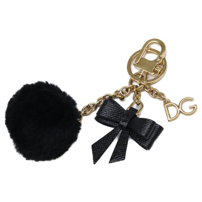 DOLCE&GABBANA ドルチェアンドガッバーナ DGロゴチャーム リボン エコファーポンポン キーリング