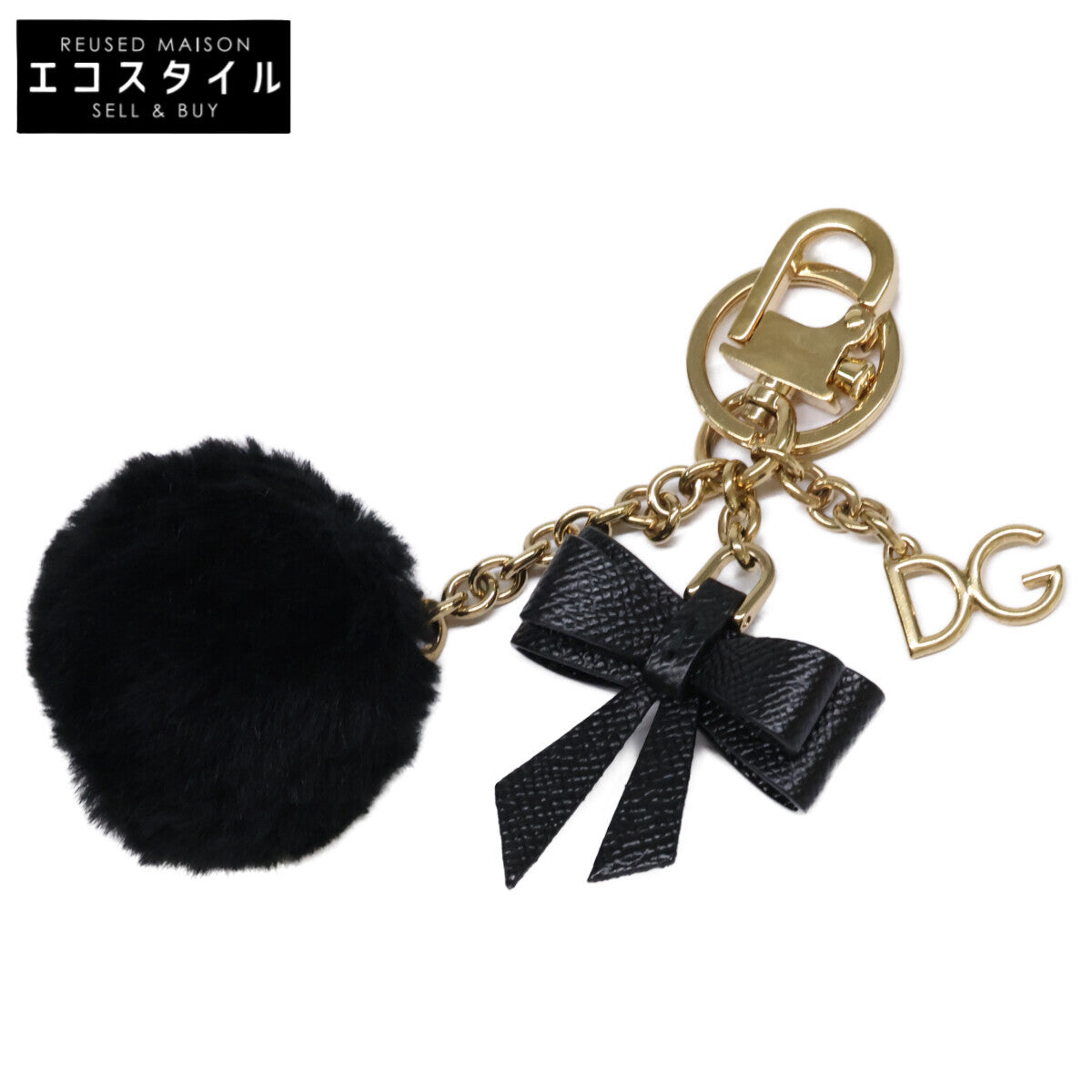 DOLCE&GABBANA ドルチェアンドガッバーナ DGロゴチャーム リボン エコファーポンポン キーリング