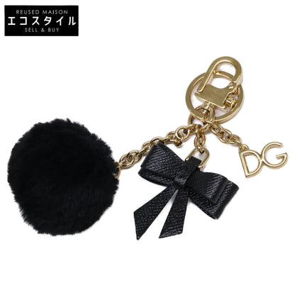 DOLCE&GABBANA ドルチェアンドガッバーナ DGロゴチャーム リボン エコファーポンポン キーリング