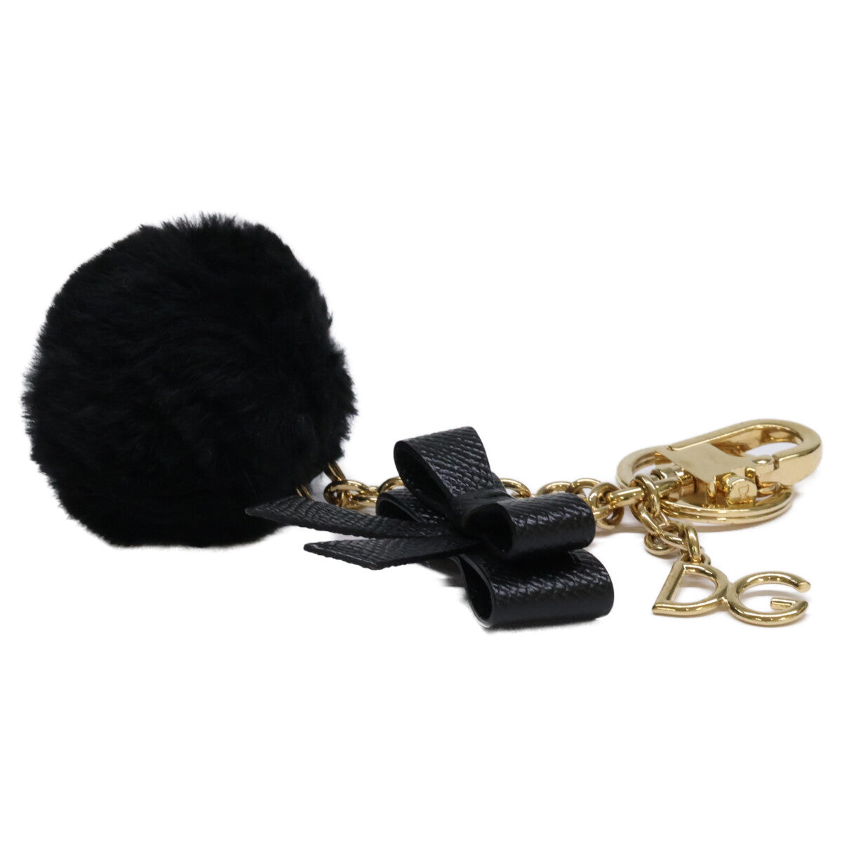 DOLCE&GABBANA ドルチェアンドガッバーナ DGロゴチャーム リボン エコファーポンポン キーリング
