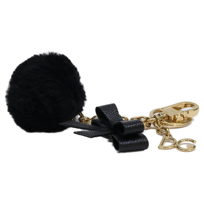 DOLCE&GABBANA ドルチェアンドガッバーナ DGロゴチャーム リボン エコファーポンポン キーリング