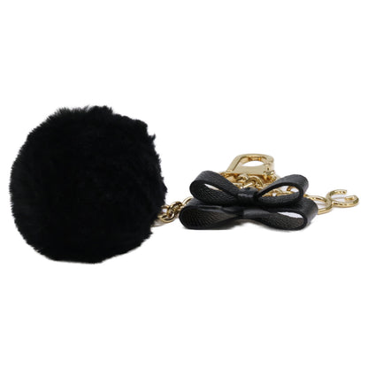 DOLCE&GABBANA ドルチェアンドガッバーナ DGロゴチャーム リボン エコファーポンポン キーリング