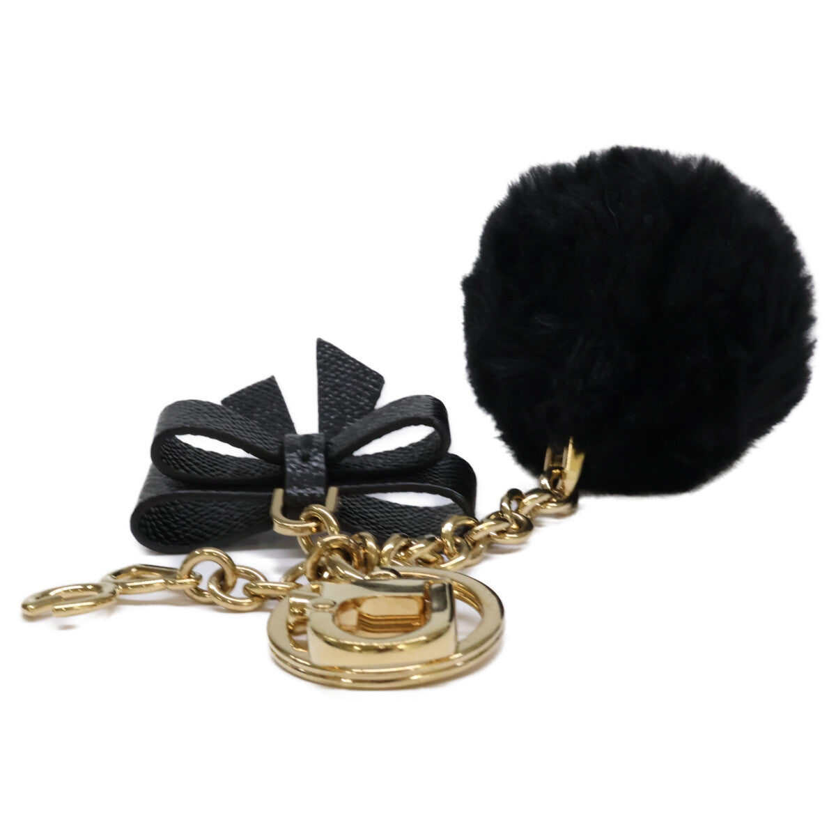 DOLCE&GABBANA ドルチェアンドガッバーナ DGロゴチャーム リボン エコファーポンポン キーリング