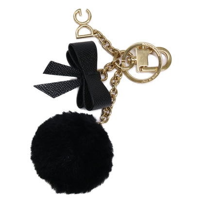 DOLCE&GABBANA ドルチェアンドガッバーナ DGロゴチャーム リボン エコファーポンポン キーリング