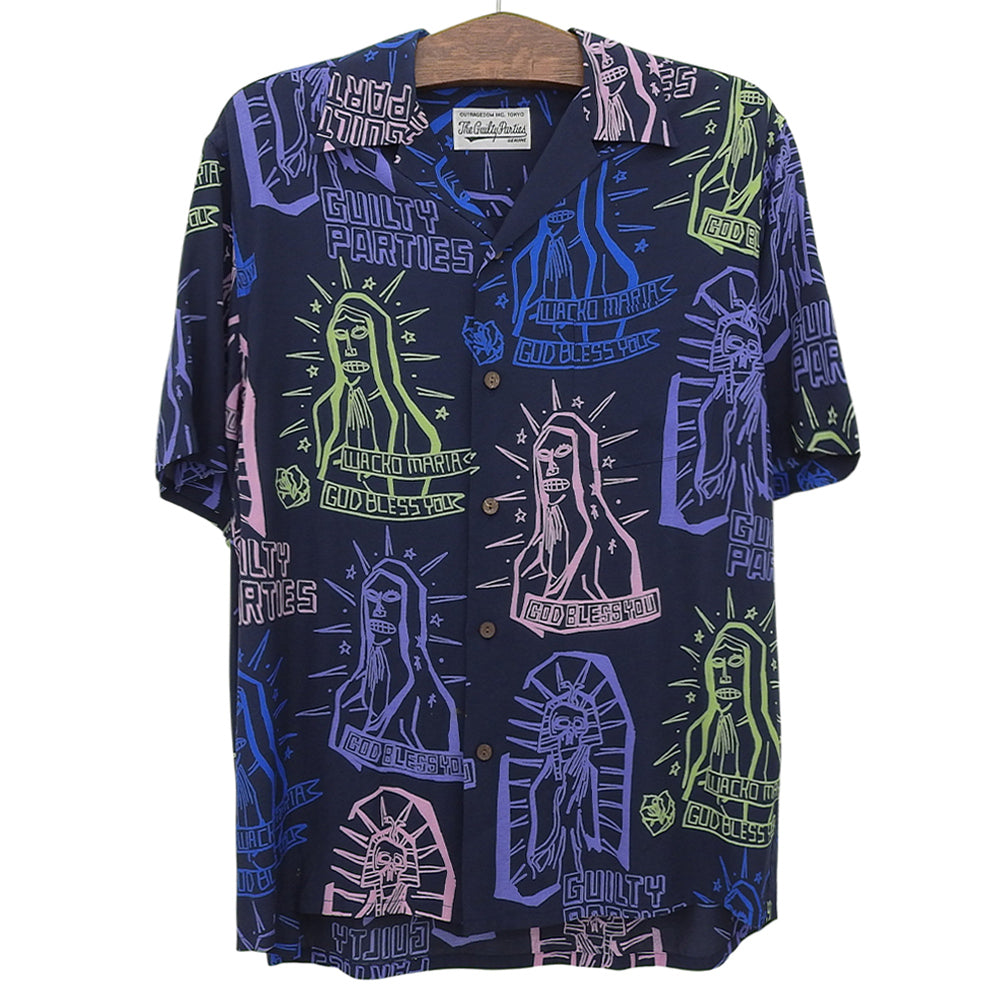WACKO MARIA ワコマリア レーヨン ペイント 半袖オープンカラーシャツ トップス メンズ ネイビー M トップス M