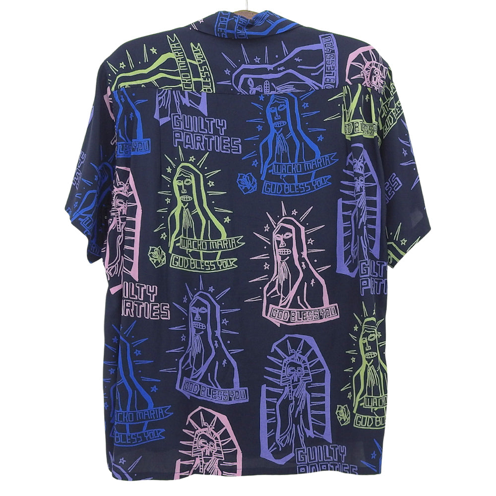 WACKO MARIA ワコマリア レーヨン ペイント 半袖オープンカラーシャツ トップス メンズ ネイビー M トップス M