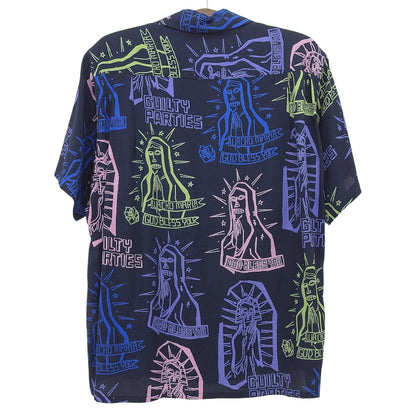 WACKO MARIA ワコマリア レーヨン ペイント 半袖オープンカラーシャツ トップス メンズ ネイビー M トップス M