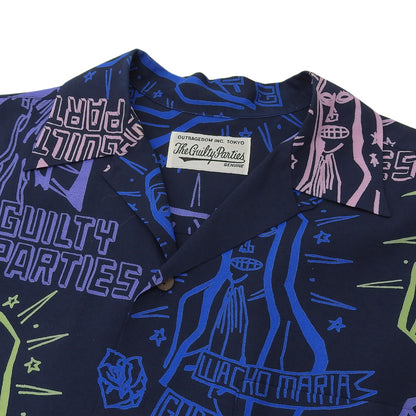 WACKO MARIA ワコマリア レーヨン ペイント 半袖オープンカラーシャツ トップス メンズ ネイビー M トップス M