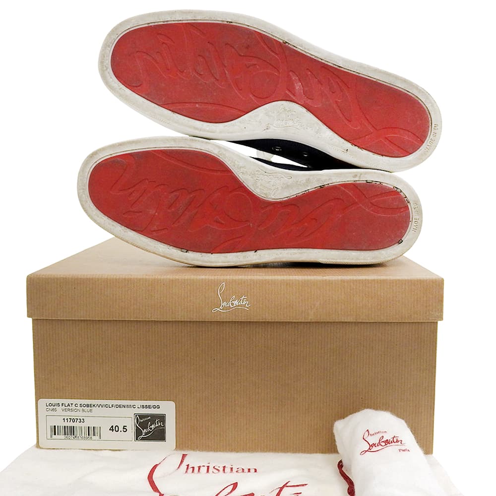 Christian Louboutin クリスチャンルブタン ルイス FLAT デニム×レザー ハイカットスニーカー シューズ メンズ マルチカラー 40 1/2 シューズ 40.5