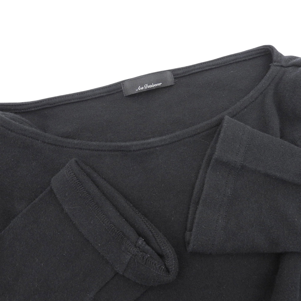 Ans Dotsloevner アンス ドッツローヴナー コットン オフショルダー ボートネック 長袖 トップス レディース ブラック トップス ―