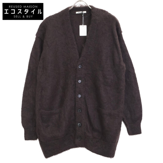 AURALEE オーラリー A22AC03KM ﾀﾞｰｸﾌﾞﾗｳﾝ BRUSHED SUPER KID MOHAIR KNIT LONG CARDIGAN トップス 1
