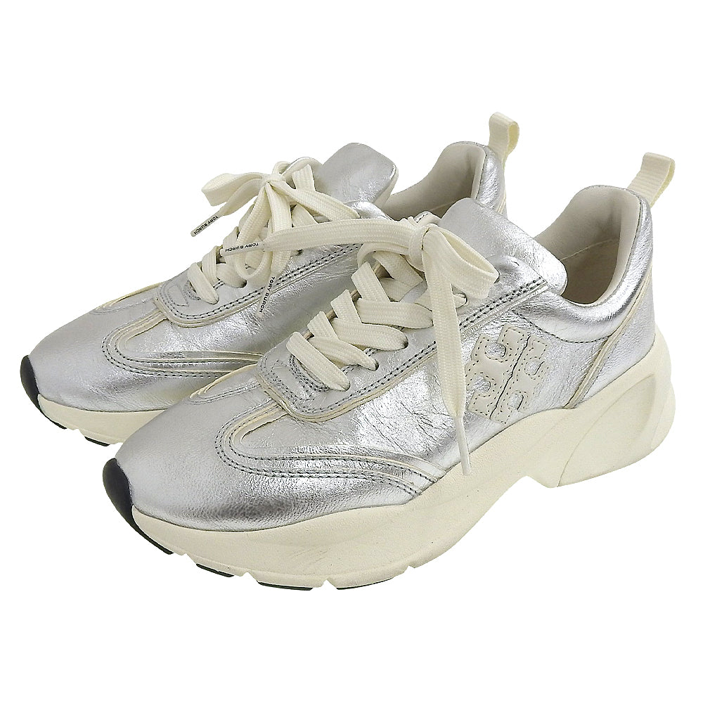 Tory Burch トリーバーチ 美品 グッドラックトレーナー スニーカー シューズ レディース シルバーメタリック 6M シューズ 6 M