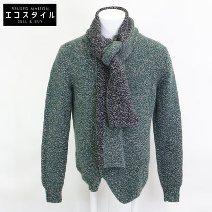 BOTTEGA VENETA ボッテガヴェネタ ｸﾞﾘｰﾝ×ｸﾞﾚｰ ｶｼﾐﾔ×ｳｰﾙ混 ｽﾄｰﾙ付きﾆｯﾄ トップス 48