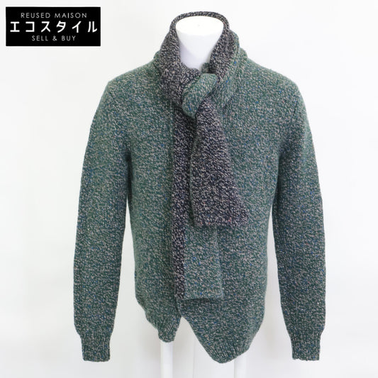 BOTTEGA VENETA ボッテガヴェネタ ｸﾞﾘｰﾝ×ｸﾞﾚｰ ｶｼﾐﾔ×ｳｰﾙ混 ｽﾄｰﾙ付きﾆｯﾄ トップス 48