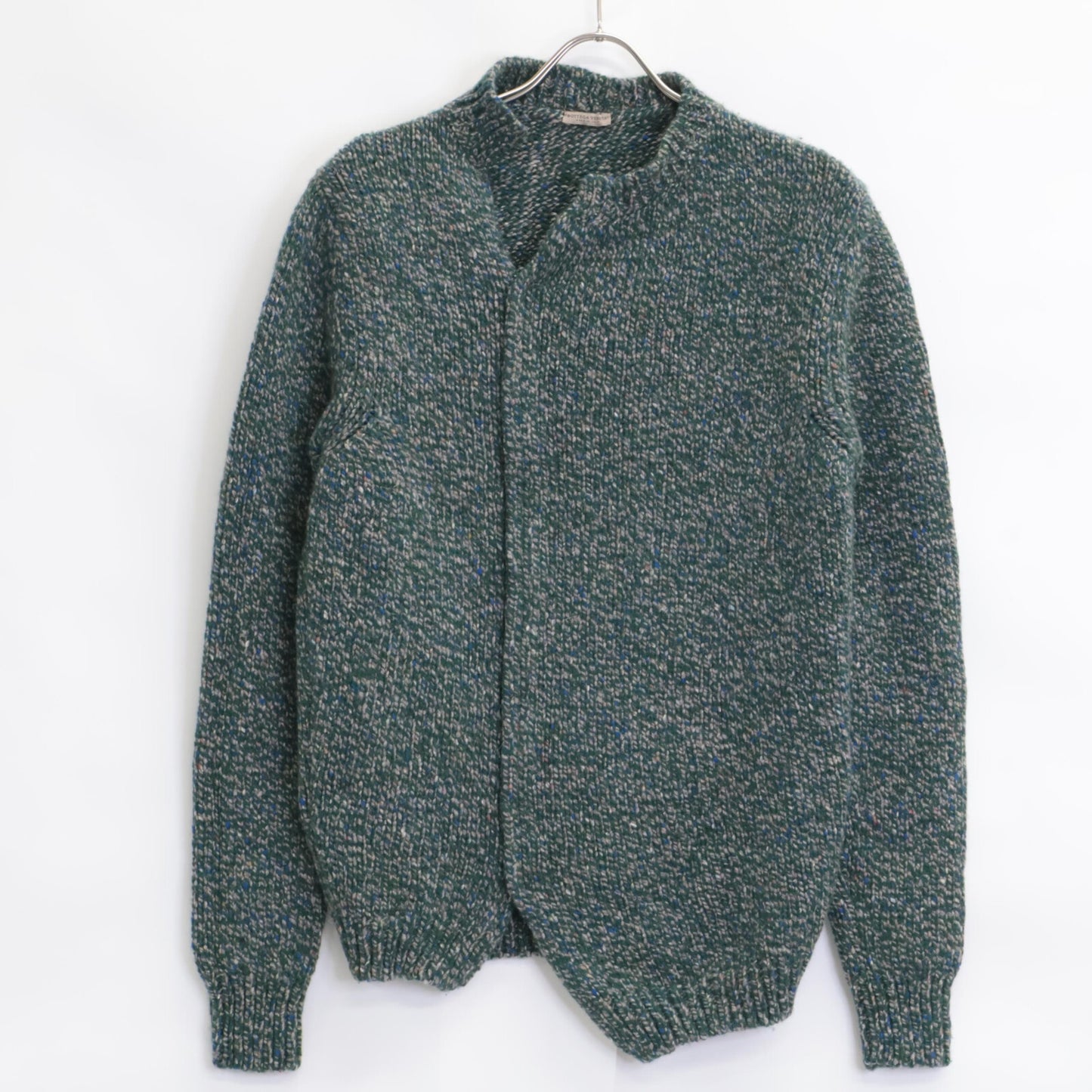 BOTTEGA VENETA ボッテガヴェネタ ｸﾞﾘｰﾝ×ｸﾞﾚｰ ｶｼﾐﾔ×ｳｰﾙ混 ｽﾄｰﾙ付きﾆｯﾄ トップス 48