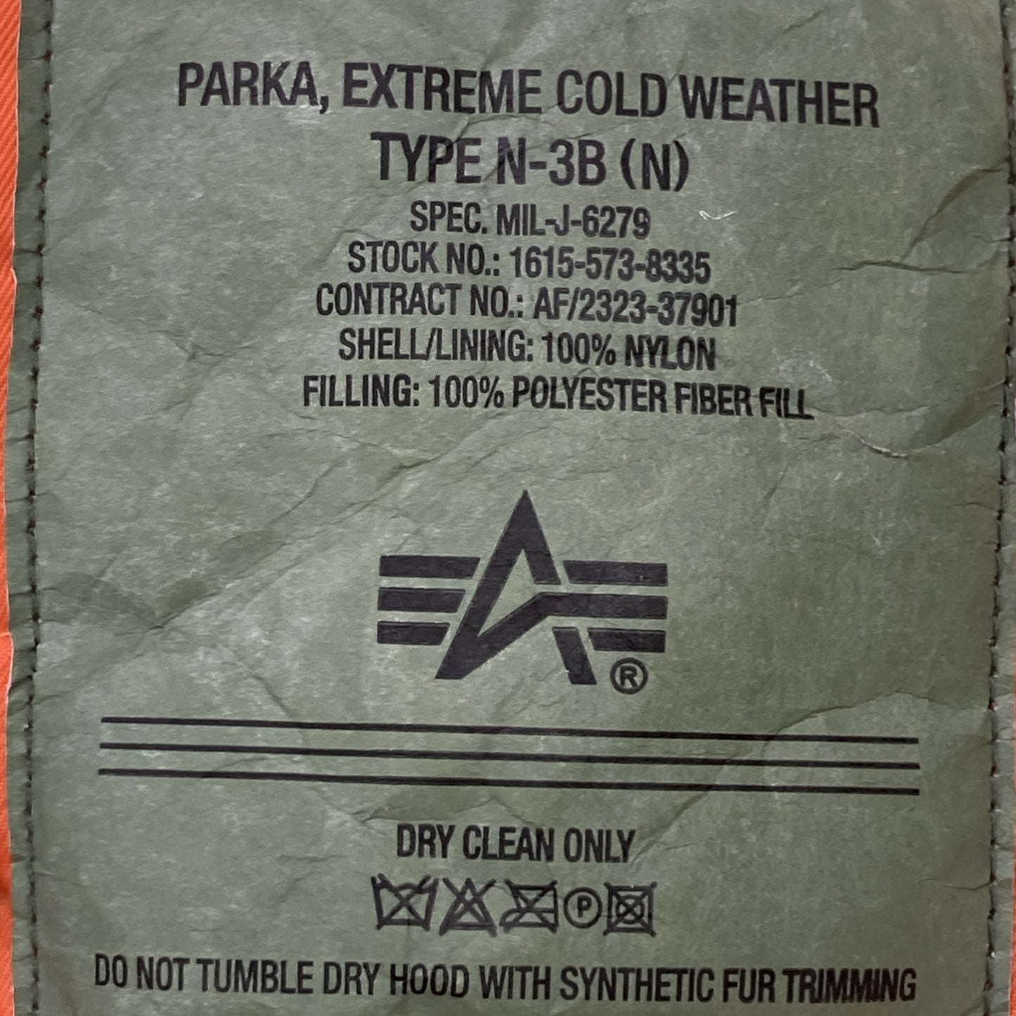 ALPHA INDUSTRIES アルファインダストリーズ ﾌﾞﾗｯｸ N-3B ﾌﾗｲﾄｼﾞｬｹｯﾄ コート M