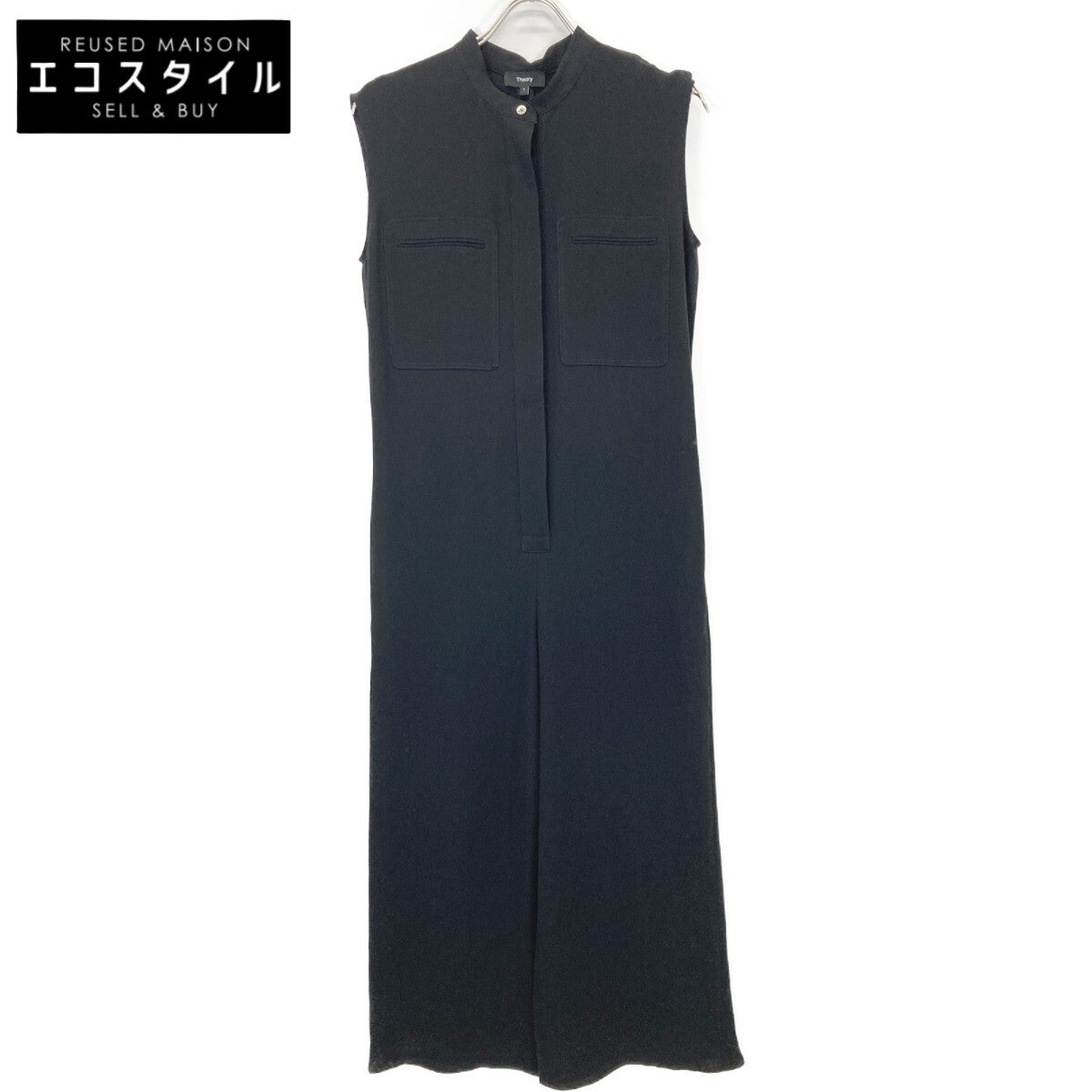 Theory セオリー 22年製 ﾌﾞﾗｯｸ LIGHT CREPE BELTED ｼﾞｬﾝﾌﾟｽｰﾂ オーバーオール オールインワン S