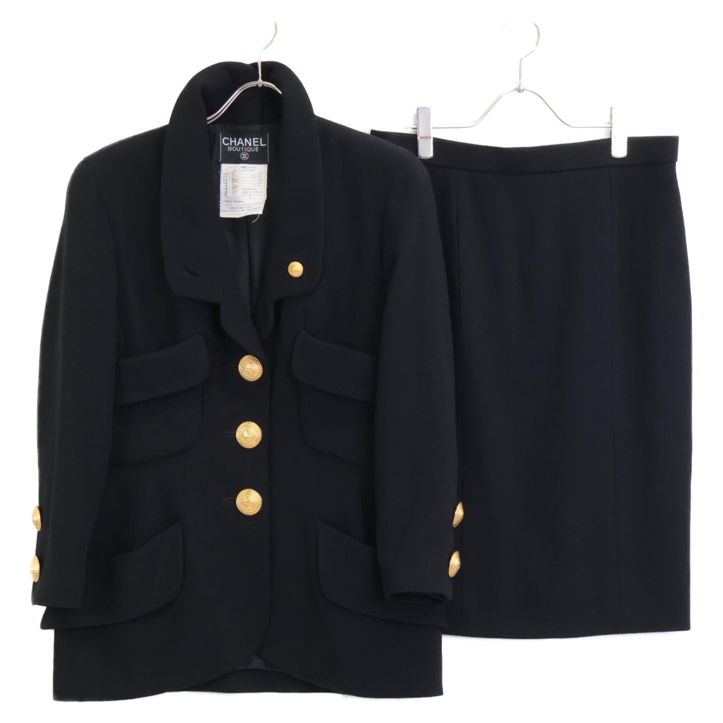 CHANEL シャネル ココマーク 金釦 シルク ジャケット スカート スーツ セットアップ 40