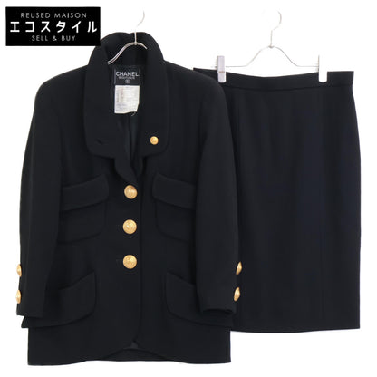 CHANEL シャネル ココマーク 金釦 シルク ジャケット スカート スーツ セットアップ 40