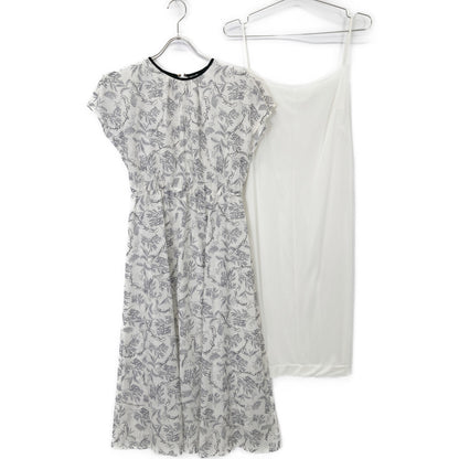 ANAYI アナイ 25年製 ﾎﾜｲﾄ ﾘｰﾌｶﾘｸﾞﾗﾌｨｰﾌﾟﾘﾝﾄ ﾍﾞﾙﾄ付き ﾜﾝﾋﾟｰｽ ワンピース 36