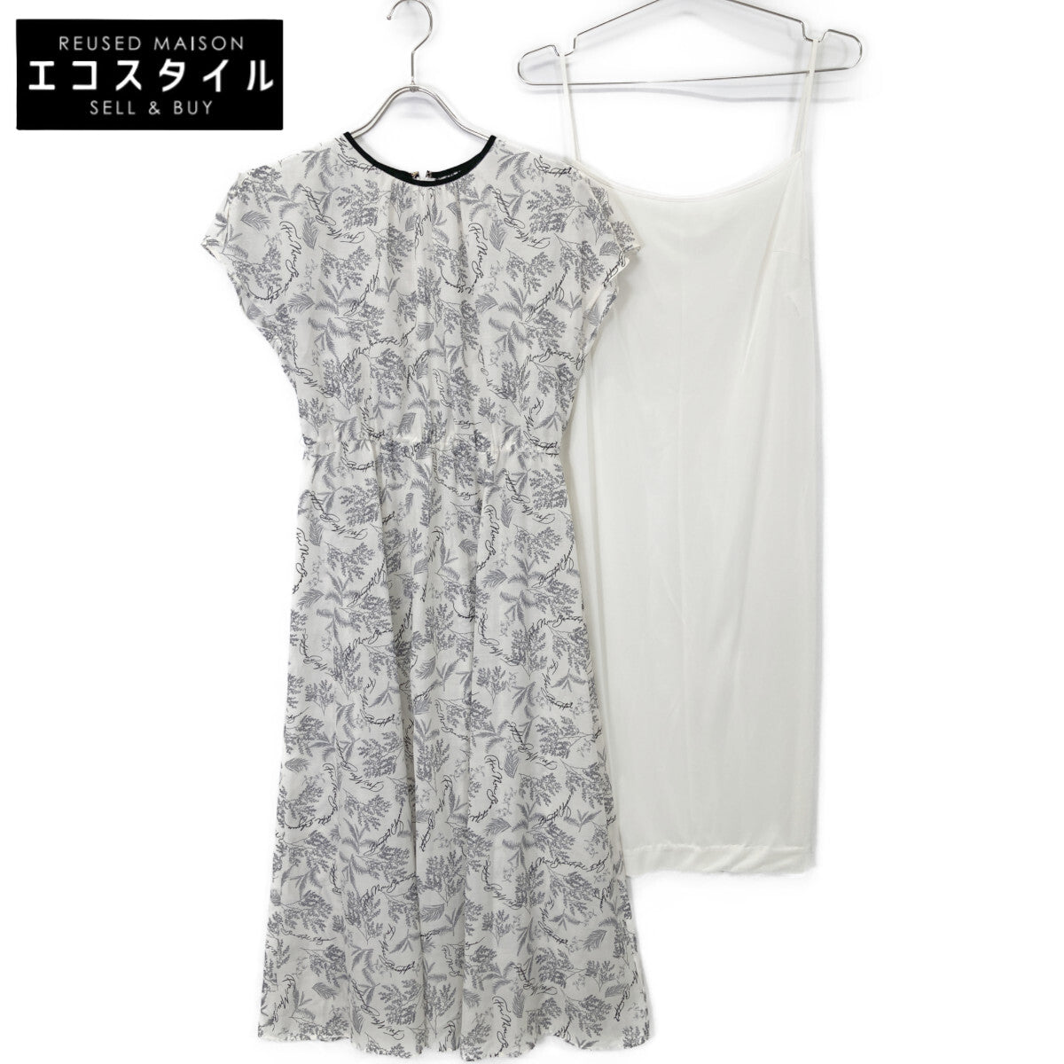 ANAYI アナイ 25年製 ﾎﾜｲﾄ ﾘｰﾌｶﾘｸﾞﾗﾌｨｰﾌﾟﾘﾝﾄ ﾍﾞﾙﾄ付き ﾜﾝﾋﾟｰｽ ワンピース 36