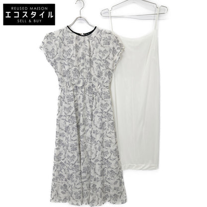 ANAYI アナイ 25年製 ﾎﾜｲﾄ ﾘｰﾌｶﾘｸﾞﾗﾌｨｰﾌﾟﾘﾝﾄ ﾍﾞﾙﾄ付き ﾜﾝﾋﾟｰｽ ワンピース 36