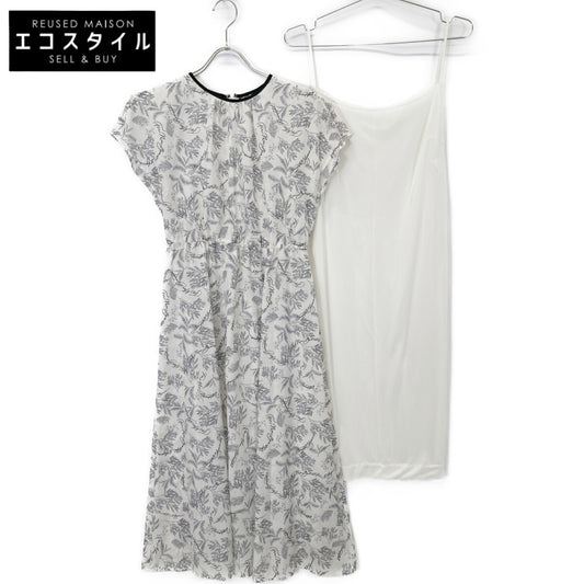 ANAYI アナイ 25年製 ﾎﾜｲﾄ ﾘｰﾌｶﾘｸﾞﾗﾌｨｰﾌﾟﾘﾝﾄ ﾍﾞﾙﾄ付き ﾜﾝﾋﾟｰｽ ワンピース 36