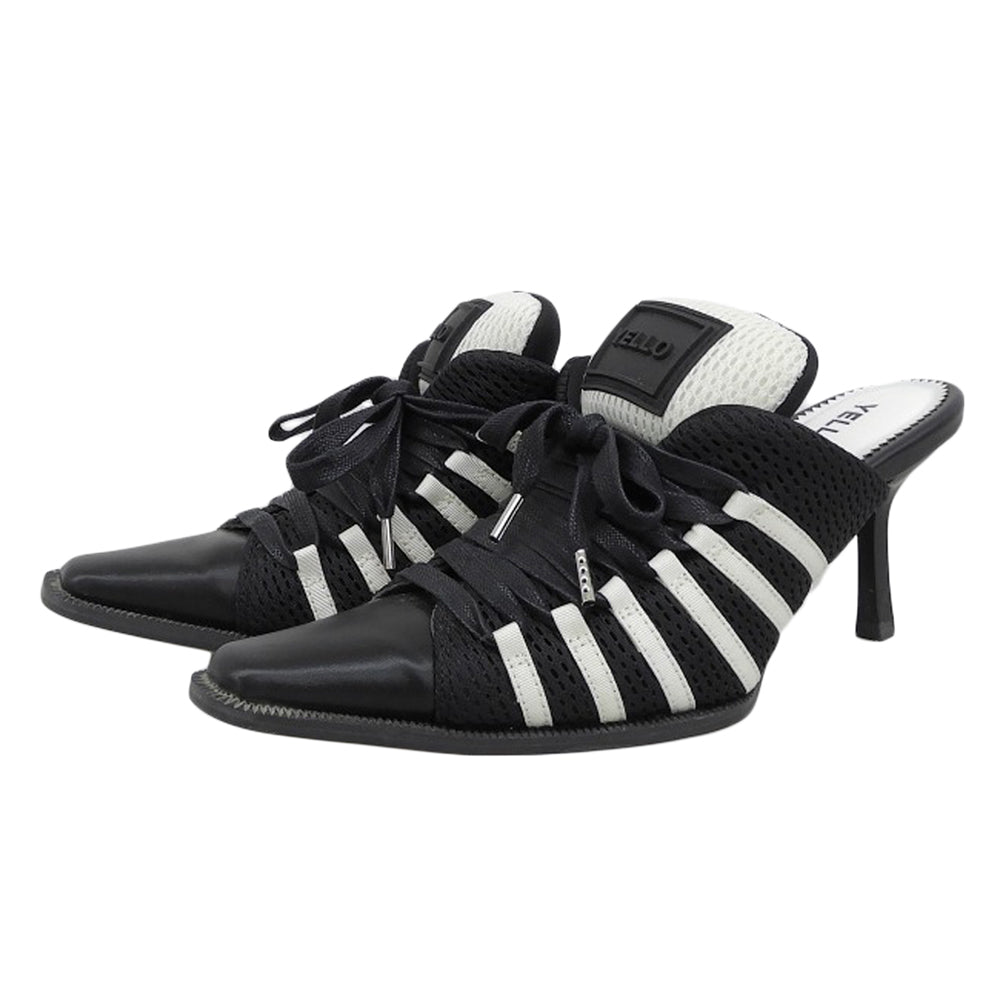 YELLO イエロ 美品 ライン入り スニーカーミュール レディース ブラック×ホワイト S シューズ S