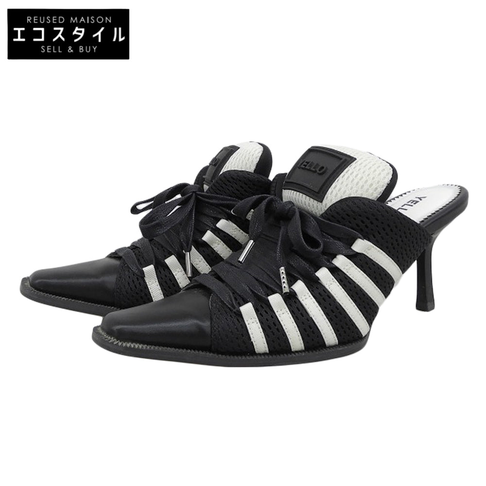 YELLO イエロ 美品 ライン入り スニーカーミュール レディース ブラック×ホワイト S シューズ S