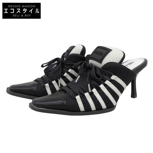 YELLO イエロ 美品 ライン入り スニーカーミュール レディース ブラック×ホワイト S シューズ S