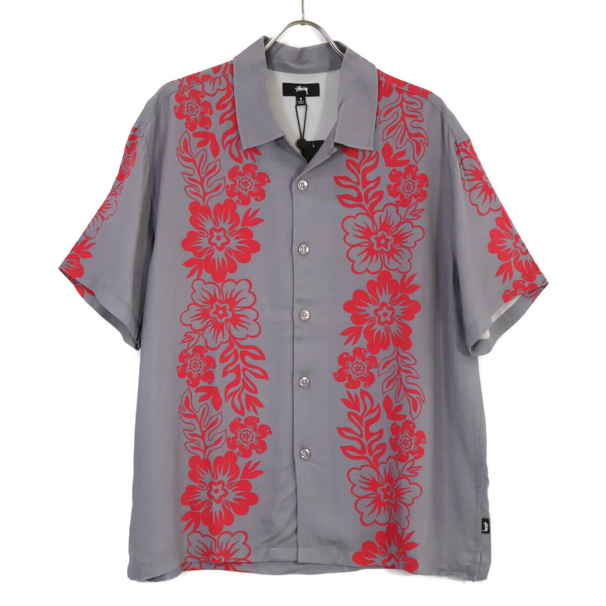 STUSSY ステューシー 1110157 ｸﾞﾚｰ 花柄 開襟ｼｬﾂ トップス S