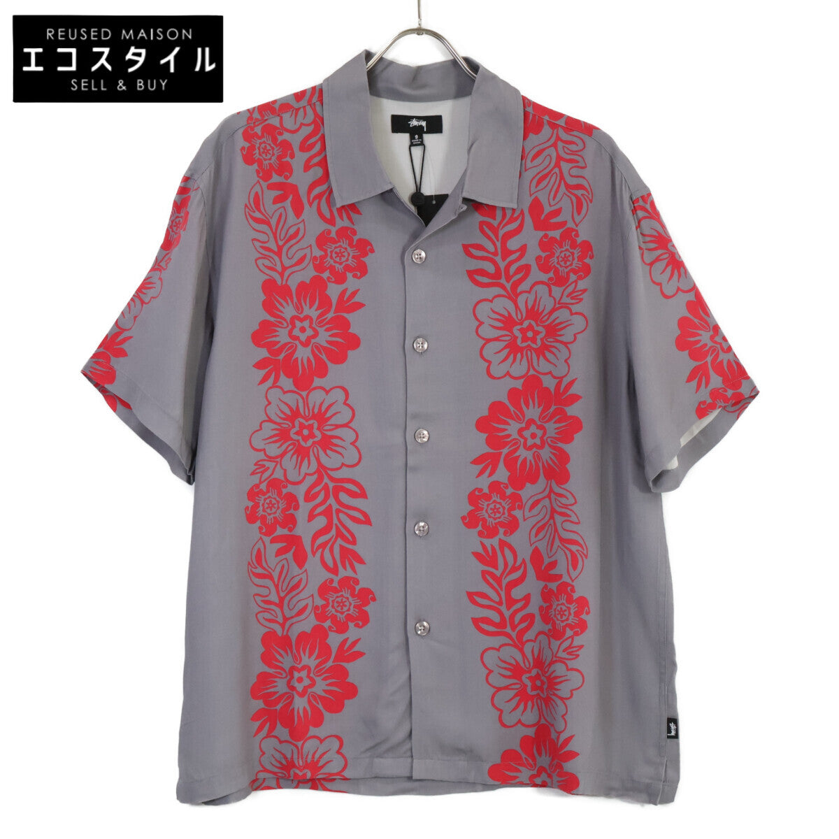 STUSSY ステューシー 1110157 ｸﾞﾚｰ 花柄 開襟ｼｬﾂ トップス S