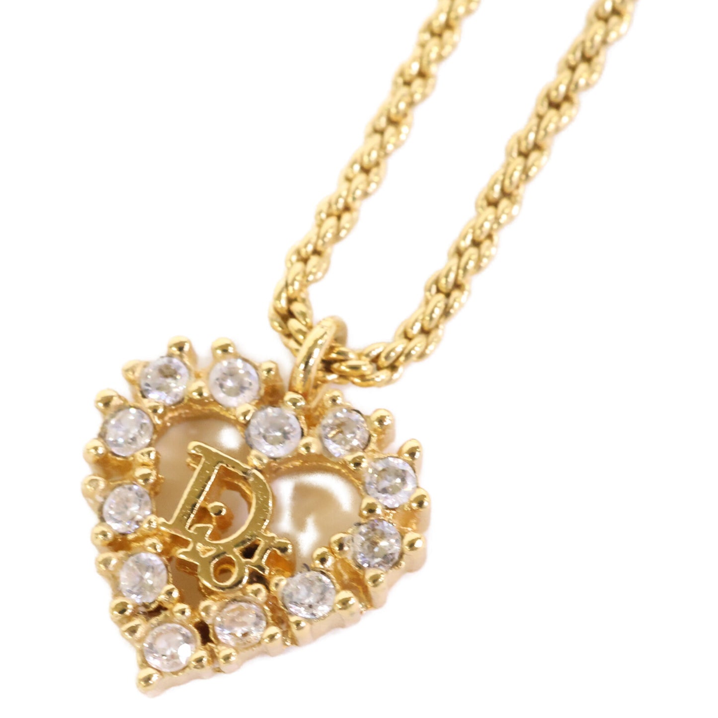 DIOR ディオール CDロゴ ハート ラインストーン ロープチェーン ネックレス