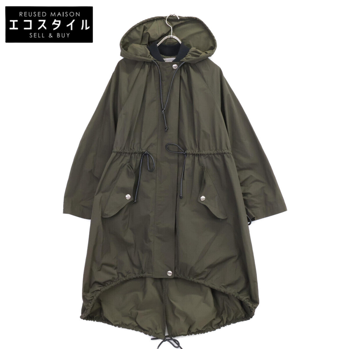 SPORTMAX スポーツマックス 201608790 ｶｰｷ ｺｯﾄﾝ混 ﾄﾞﾛｽﾄ ﾌｰﾄﾞ付き ﾓｯｽﾞｺｰﾄ コート 38