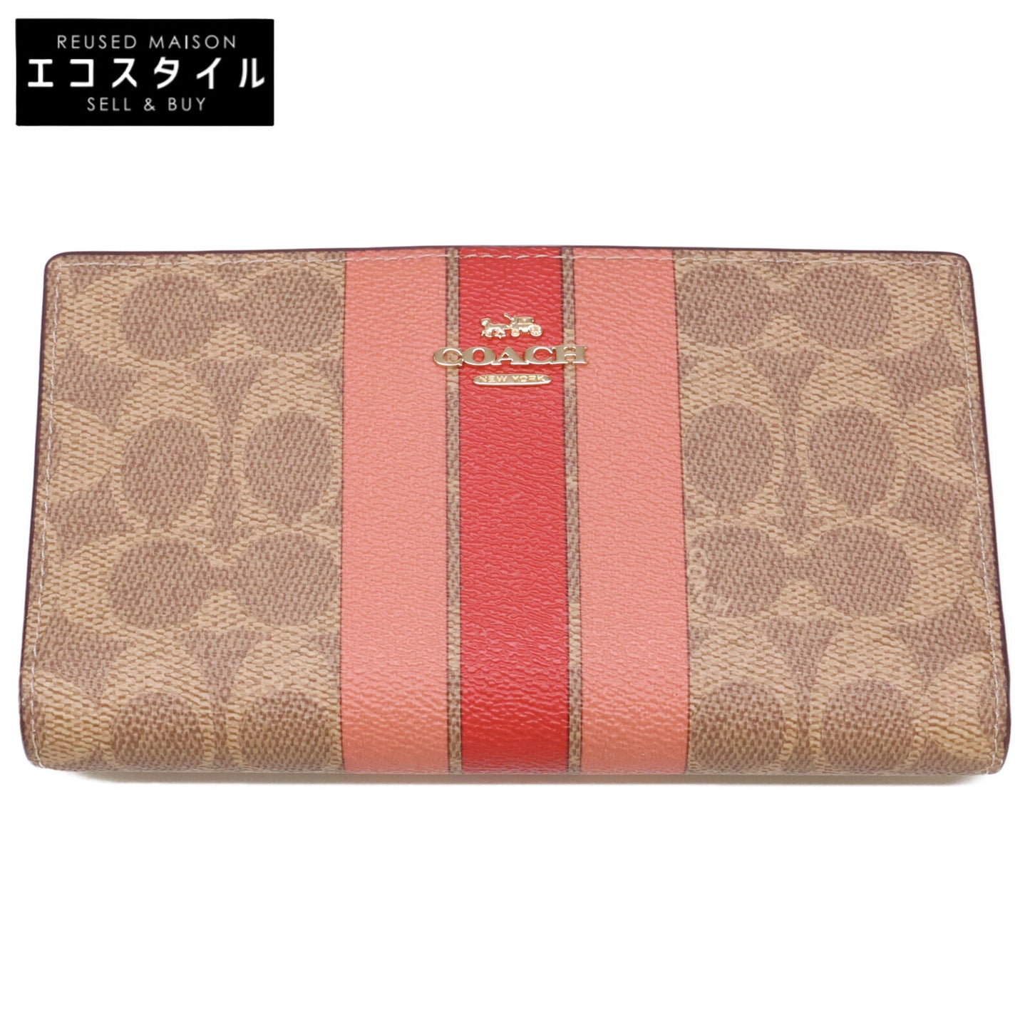 COACH コーチ 【美品】CAP23 スリム ジップ ウォレット・シグネチャー キャンバス・ストライプ 二つ折り財布（小銭入れあり）