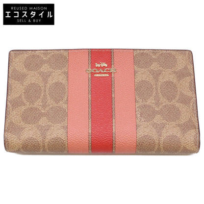 COACH コーチ 【美品】CAP23 スリム ジップ ウォレット・シグネチャー キャンバス・ストライプ 二つ折り財布（小銭入れあり）